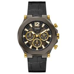 Guess Herren Quartz-Multifunktion Armbanduhr mit schwarz analog Zifferblatt und schwarz Lederarmband Armband GW0492G1 von GUESS