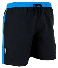 GUGGEN Mountain Badehose für Herren Schnelltrocknende Badeshorts 1889 mit Kordelzug Beachshorts Boardshorts Schwimmhose Männer schwarz mit blauen Streifen Beach Farbe Schwarz L von GUGGEN Mountain