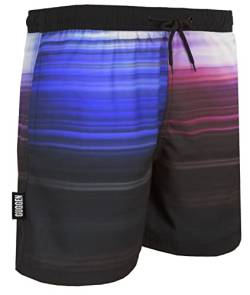 GUGGEN Mountain Badehose für Herren Schnelltrocknende Badeshorts 2535 mit Kordelzug Beachshorts Boardshorts Schwimmhose Männer blau lila schwarz gestreift Farbe Gestreift XXXL von GUGGEN Mountain