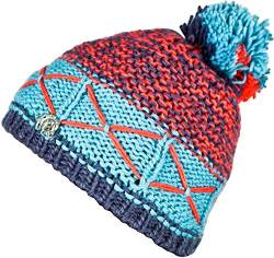 GUGGEN Mountain Wintermütze Mütze für Damen mit Bommel Strickmütze Bommelmütze Warme Classic Mützen Cap Mütze mit leichtem Fleecefutter Blau-Orange von GUGGEN Mountain