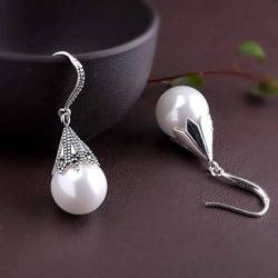 Ohrhänger für Damen, S925-Sterlingsilber, handgefertigtes Thai-Silber, passend zu allen granatroten Ohrringen (weiße Perle 925er Silber) von GUHPZA