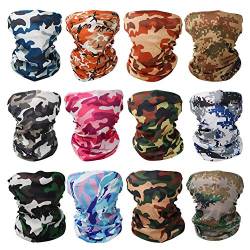 GUIFIER 12 Stück Multifunktionstuch Kopftuch Magischer Turban,Gesichtsmaske Nahtlose Bandanas Headwear Halstuch,Schal Stirnband Bandana Kopfbedeckung für Musikfestivals Motorrad Wandern Ski von GUIFIER