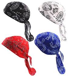 GUIFIER 4 Stück Bandana Cap Kopftuch mit Schirm, Atmungsaktiv Radmütze unter Helm Sommer, Kopfbedeckung Männer, Schädelkappe Herren Sport Durag Bandana, Skull Cap Fahrradhelm UV Schutz Kopfbandage von GUIFIER