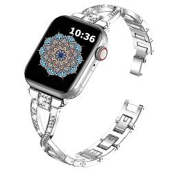 GUIFIER Bänder Kompatibel mit Apple Watch Armband 38mm 40mm 41mm 42mm 44mm 45mm 49mm, Damen Strass Ersatzarmband für Apple Watch Series 8 7 6 5 4 3 2 1 SE, Metall Einstellbar Uhrenarmband (Silber) von GUIFIER