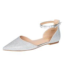 GUIHTAO Damen Ballerinas mit spitzem Zehenbereich, Silber Glitter, 38 EU von GUIHTAO