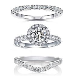 GUILOPOER Klassisch Unendlich 1ct Moissanite Solitär Promise Ring Damen, Verlobungsring Silber 925 Frauen, Hochzeitsring Simulierter Diamant Trauring Ehering Band, Ringe Set Schmuck von GUILOPOER