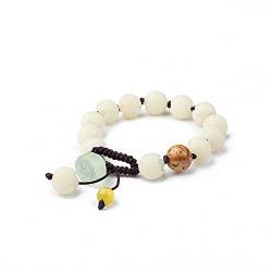 Marjorie, Buddhistische Perlen, Bodhi-Perlen-Armband, natürliche weiße Jade, Bodhi-Armband, Buddha-Perlen, Handschnur-Armband, Segen, Beten, for Männer und Frauen mit einem einzigen Ring-Armband ( Col von GUIREPTY