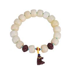 Marjorie, Buddhistische Perlen, Tibetisch-buddhistische Gebetskette, weiße Jade, Bodhi-Wurzel, Handschnur, Bodhi-Buddha-Perlen, Rosenkranzperlen for Männer und Frauen, mit einem einzigen Ringarmband ( von GUIREPTY