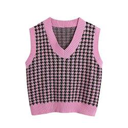 GUKOO Pullover Teenager Mädchen Streetwear Für Herbst Und Frühling，Frauen Hahnentritt Karierte Strickweste Ärmellose V-Ausschnitt lose Pullover Tank Top，Argyle Karo Weste Herbst Strickpullover von GUKOO