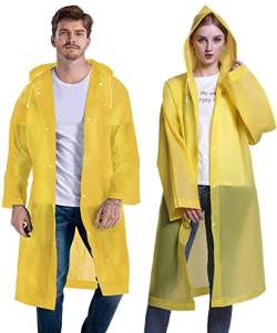 GUKOY Regenponchos für Erwachsene, wiederverwendbar, 2er-Pack, Regenmäntel Notfall für Frauen Männer mit Kapuze und Kordelzug, Gelb+Gelb von GUKOY