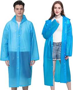 GUKOY Regenponchos für Erwachsene, wiederverwendbar, 2er-Pack, Regenmäntel Notfall für Frauen Männer mit Kapuze und Kordelzug, blau+blau von GUKOY