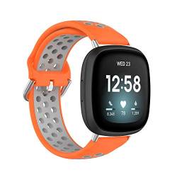 GUKUCA Silikonarmband ist für Fitbit versa 4/versa 3 geeignet, und Metallschnalle Silikonarmband ist für Fitbit sense 2/sense geeignet. (Orange/grau) von GUKUCA