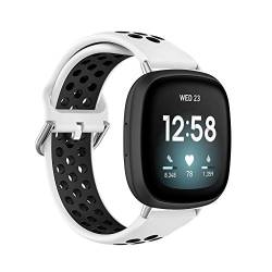 GUKUCA Silikonarmband ist für Fitbit versa 4/versa 3 geeignet, und Metallschnalle Silikonarmband ist für Fitbit sense 2/sense geeignet. (Weiß/Schwarz) von GUKUCA