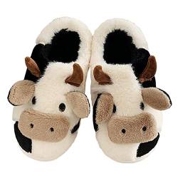 GULAKY Cow Slippers für Damen Kawaii Plüsch Kuh Hausschuhe Rutschfest House Shoes Super weich,Kühe (Winter),40.41 von GULAKY