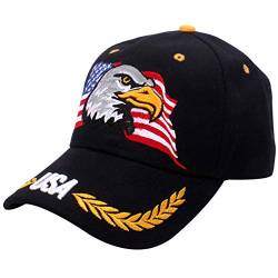 GUMONI USA Flagge Adler Weizenohr Stickerei Baseball Caps Kappe Mütze für Herren Damen(Schwarz) von GUMONI