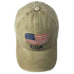 GUMONI USA Flagge Stickerei Denim Baseball Caps Kappe Outdoor Freizeit Mütze Herren Damen(Khaki) von GUMONI
