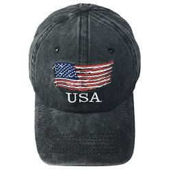 GUMONI USA Flagge Stickerei Denim Baseball Caps Kappe Outdoor Freizeit Mütze Herren Damen(Schwarz) von GUMONI