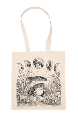 GUNMANTOR Cottagecore Aesthetic Frog, Mushroom Moon Beige Einkaufstasche Wiederverwendbar Langlebig Umweltfreundlich Reusable Shopping Bag von GUNMANTOR