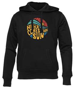 GUNMANTOR Here Comes The Sun Rainbow Schwarz Kapuzenpullover Herren Damen Unisex Langarm Ärmel Black Hoodie Mens Womens XL von GUNMANTOR