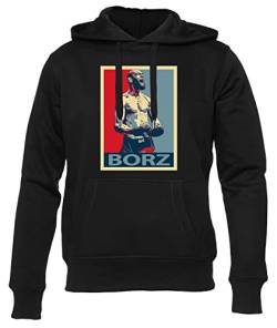 GUNMANTOR Khamzat Chimaev Borz Fighter Schwarz Kapuzenpullover Herren Damen Unisex Langarm Ärmel Black Hoodie Mens Womens XL von GUNMANTOR