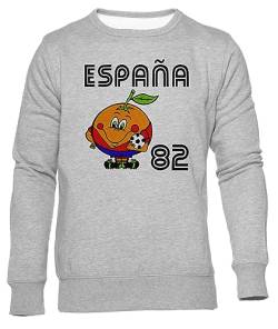 GUNMANTOR Spain 82 Naranjito World Cup Grauer Sweater Herren Damen Unisex Langarm Ärmel Rundem Hals Grey Jumper Mens Womens von GUNMANTOR