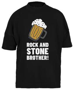 Rock and Stone Brother Schwarz Baggy T-Shirt Herren Damen Unisex Kurze Black Ärmel Mens Womens von GUNMANTOR