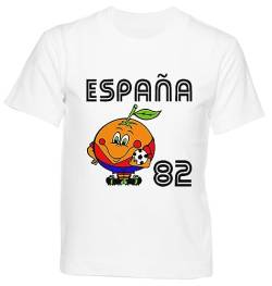 Spain 82 Naranjito World Cup Weißes T-Shirt Kinder Jungen Mädchen Kurzarm Rundem Hals White Kids Boys Girls von GUNMANTOR
