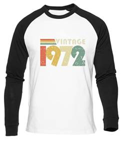Vintage 1972 50th Birthday Weißes Baseball T-Shirt Herren Damen Unisex Langarm Rundem Hals White Mens Womens L von GUNMANTOR