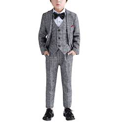 5-Teiliges Jungen Karierten Anzug Set,Jungen Festlicher Gentleman Smoking,Jungen Blazer Sakkos+Weste+Hemden+Hose+Fliege im Set,Kinderanzug Festlich Outfit Taufe Hochzeit Formeller Anzug 5-6 Jahre von GUOCU