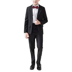 Anzug Kinder Jungen Festlich Hochzeit Kinderanzug 5-tlg Jungen Anzug Set Kinder Gentleman Anzug Sakko+Hemd+Weste+Hosen+Fliege Kommunionsanzug Hochzeit Smoking Outfits Festliche Anzüge 13-14 Jahre von GUOCU