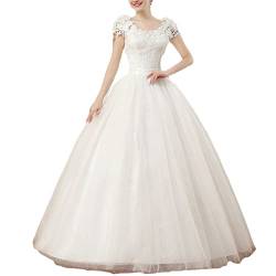 Brautkleid Hochzeitskleider Lang Prinzessin Brautmode Tüll Herzausschnitt A-Linie Brautmode mit Schnürung Elegant Bodenlang Brautkleider,Weiß,5XL von GUOCU