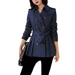 Damen Kurz Trenchcoat Zweireiher Slim Fit Revers Mantel Leichte Jacke im Retro Stil Frühjahr Herbst Mode Übergangsjacke Kurz Blazer Jacke Windbreaker mit Gürtel Klassische Winddichter Gürtelmäntel von GUOCU