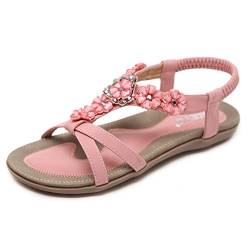 Damen Sandalen Freizeit Böhmen Blume-Stil Sandalen Sommer Schuhe Rosa 39 von GUOCU