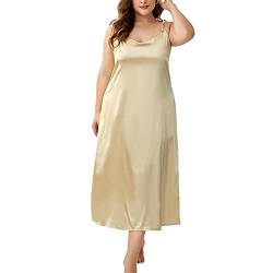 Damen Satin Nachthemd Sexy Nachtkleid Große Größe Damen Negligee Unterkleid mit Spaghettiträger Sommer V-Ausschnitt Nachtwäsche Trägerkleid für Frauen Gold 4XL von GUOCU