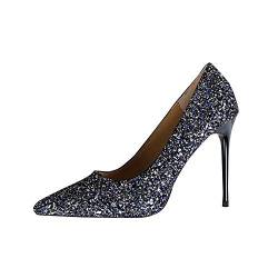 Damen Spitz High Heel Frauen Funkeln Stilettos Sexy Party Nachtclub Schuhe Abendschuhe Pumps Blau EU 38 von GUOCU