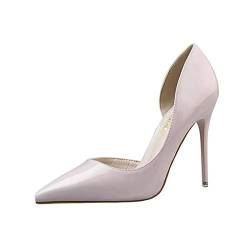 Elegant Damen High Heel Spitz Geschlossene Zehe Bequeme Lack Stilettos Party Büroarbeit Schuhe Pumps Abendschuhe Hellgrau EU 36 von GUOCU