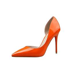 Elegant Damen High Heel Spitz Geschlossene Zehe Bequeme Lack Stilettos Party Büroarbeit Schuhe Pumps Abendschuhe Orange EU 36 von GUOCU