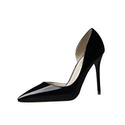 Elegant Damen High Heel Spitz Geschlossene Zehe Bequeme Lack Stilettos Party Büroarbeit Schuhe Pumps Abendschuhe Schwarz EU 37 von GUOCU