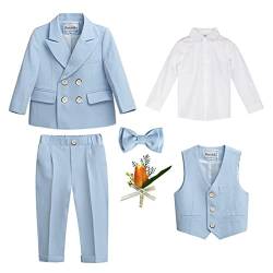 GUOCU 4/5/6 TLG Jungen Anzug Set,Kleine Jungen Frühling Formeller Kleidung Set Kinder Smoking Gentleman Outfits Festliche Hochzeit Anzüge Party Taufe Zweireihiger Kinderanzug Bekleidungsset 1-2 Jahre von GUOCU