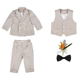 GUOCU 4/5/6 TLG Jungen Anzug Set,Kleine Jungen Frühling Formeller Kleidung Set Kinder Smoking Gentleman Outfits Festliche Hochzeit Anzüge Party Taufe Zweireihiger Kinderanzug Bekleidungsset 1-2 Jahre von GUOCU