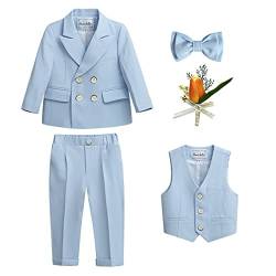 GUOCU 4/5/6 TLG Jungen Anzug Set,Kleine Jungen Frühling Formeller Kleidung Set Kinder Smoking Gentleman Outfits Festliche Hochzeit Anzüge Party Taufe Zweireihiger Kinderanzug Bekleidungsset 1-2 Jahre von GUOCU