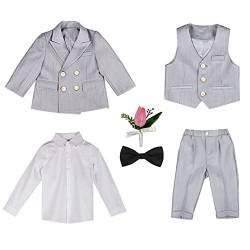 GUOCU 4/5/6 TLG Jungen Anzug Set,Kleine Jungen Frühling Formeller Kleidung Set Kinder Smoking Gentleman Outfits Festliche Hochzeit Anzüge Party Taufe Zweireihiger Kinderanzug Bekleidungsset 6-7 Jahre von GUOCU