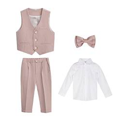 GUOCU 4/5/6 TLG Jungen Anzug Set,Kleine Jungen Frühling Formeller Kleidung Set Kinder Smoking Gentleman Outfits Festliche Hochzeit Anzüge Party Taufe Zweireihiger Kinderanzug Bekleidungsset 7-8 Jahre von GUOCU