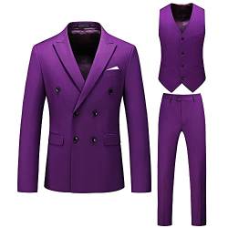 GUOCU Anzug Herren Slim Fit 3 Teilig Anzüge Herren Modern Sakko für Business Revers Herrenanzug Hochzeit Party Anzüge Anzugjacke Anzughose Weste Zweireihiger Blazer Jacke von GUOCU