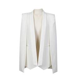 GUOCU Damen Cape Jacke Elegant Blazer Business Bolero Cardigan Vintage Umhang Mantel Weiß M von GUOCU