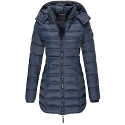 GUOCU Damen Daunenmantel Lang Warm Winterjacke mit Kapuze Winter Übergangs Jacke Slim Fit Reißverschluss Damenmantel Steppjacke Outdoor Leichte Daunenjacke Softshelljacke,Marine,XL von GUOCU