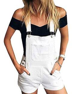 GUOCU Damen Einfarbig Kurze Jeanshose Hot Pants Frauen Denim Latzhose Freizeit Arbeitshosen Overall Jumpsuit 5 Farben Weiß S von GUOCU