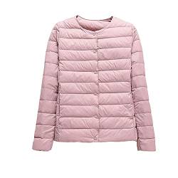 GUOCU Damen Herbst Winter Kragenlos Einfache Daunenjacke Dünne Rundhals Kurz Daunenjacke Packbarer Reißverschluss-Pufferjacke Wintermantel Ultraleichte Steppjacken Übergangsjacke Pink L von GUOCU