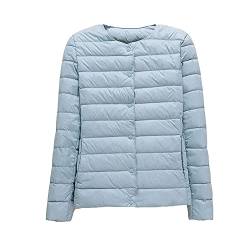 GUOCU Damen Herbst Winter Kragenlos Einfache Daunenjacke Dünne Rundhals Kurz Daunenjacke Packbarer Reißverschluss-Pufferjacke Wintermantel Ultraleichte Steppjacken Übergangsjacke PinkBlau L von GUOCU