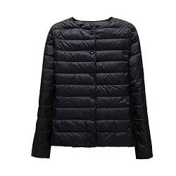 GUOCU Damen Herbst Winter Kragenlos Einfache Daunenjacke Dünne Rundhals Kurz Daunenjacke Packbarer Reißverschluss-Pufferjacke Wintermantel Ultraleichte Steppjacken Übergangsjacke Schwarz S von GUOCU